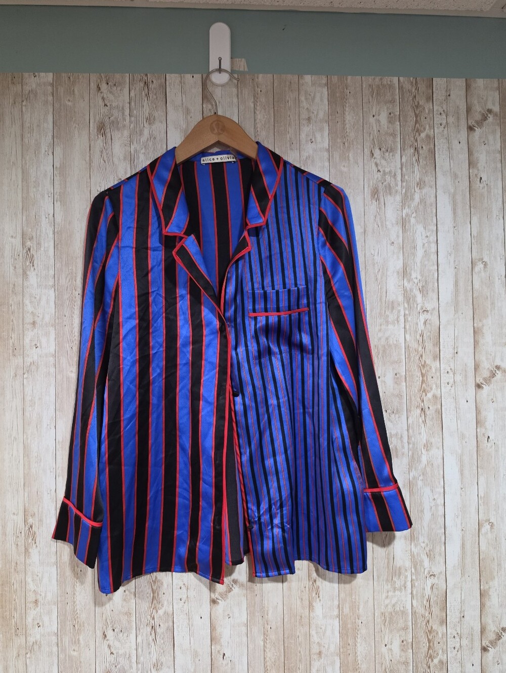 Alice Olivia Keir Striped Silk Satiny Top S Flawed